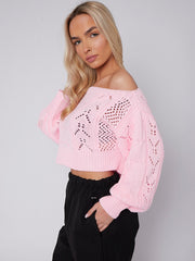 Off Shoulder Cropped Knitted Jumper