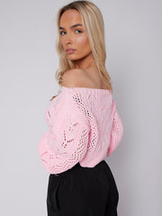 Off Shoulder Cropped Knitted Jumper