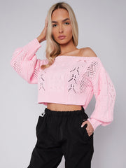 Off Shoulder Cropped Knitted Jumper