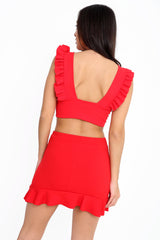 Ruched Frill Strap Plunge Crop Top