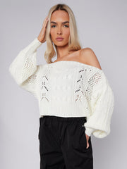 Off Shoulder Cropped Knitted Jumper