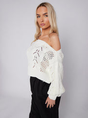 Off Shoulder Cropped Knitted Jumper