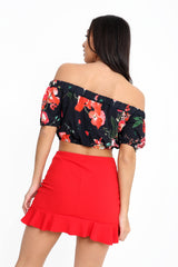 Floral Print Bardot Crop Top