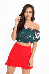 Floral Print Bardot Crop Top