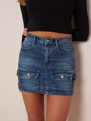 Denim Cargo Skirt With Utility Pockets