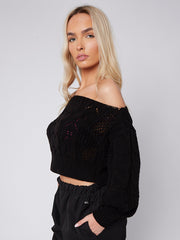 Off Shoulder Cropped Knitted Jumper