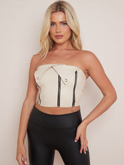Faux Leder Bandeau Crop Top mit Reißverschlussdetail