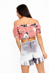 Floral Print Bardot Crop Top