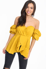 Puff Sleeves Bandeau Bardot Top