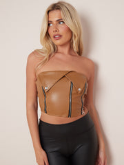 Faux Leder Bandeau Crop Top mit Reißverschlussdetail