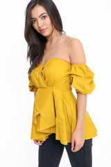 Puff Sleeves Bandeau Bardot Top