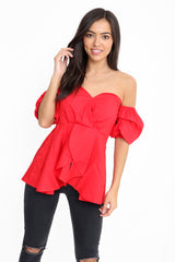 Puff Sleeves Bandeau Bardot Top