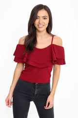 Double Frill Cami Bardot Top