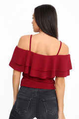 Double Frill Cami Bardot Top