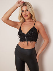Tasselled pailletten cami bralet crop top