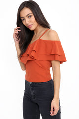 Double Frill Cami Bardot Top