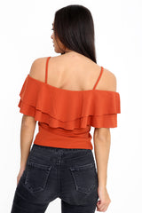Double Frill Cami Bardot Top