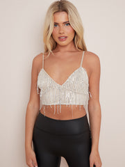 Tasselled pailletten cami bralet crop top