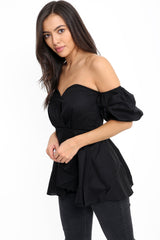 Puff Sleeves Bandeau Bardot Top