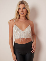 Tasselled pailletten cami bralet crop top