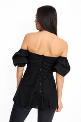 Puff Sleeves Bandeau Bardot Top