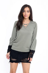 Lace Trim Funnel Sleeves Top