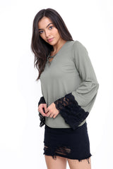Lace Trim Funnel Sleeves Top