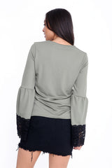 Lace Trim Funnel Sleeves Top