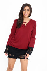 Lace Trim Funnel Sleeves Top