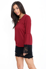Lace Trim Funnel Sleeves Top
