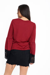 Lace Trim Funnel Sleeves Top