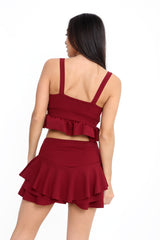 Ruched Frill Plunge Crop Top