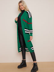 Striped Longline Knitted Open Cardigan