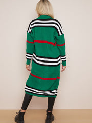 Striped Longline Knitted Open Cardigan