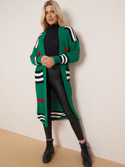 Striped Longline Knitted Open Cardigan