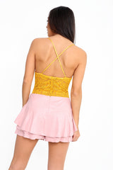 Scallop Lace Cross Back Strappy Bodysuit