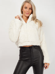 Zip Front Cropped Teddy Jumper
