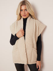 Cap Sleeves Open Front Borg Jacket