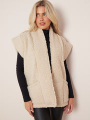 Cap Sleeves Open Front Borg Jacket