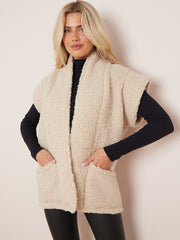 Cap Sleeves Open Front Borg Jacket