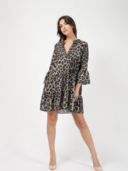 Leopard Print Frill Smock Dress