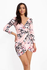 Bloemenprint wrap over geplooide jurk