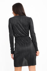 Pleated Metallic Wrap Bodycon Dress