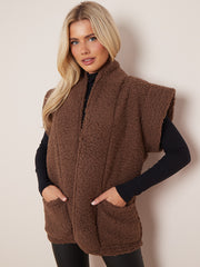 Cap Sleeves Open Front Borg Jacket