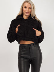 Zip Front Cropped Teddy Jumper