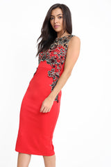 Metallic gehaakte trim MIDI -jurk