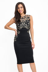 Metallic gehaakte trim MIDI -jurk