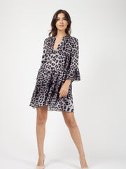 Leopard Print Frill Smock Dress
