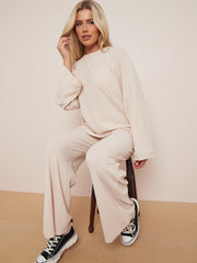 Oversized Soft Ribbed Top & Trouser Lounge Set