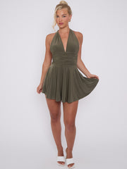 Slinky Halter Neck Frill Mini Dress